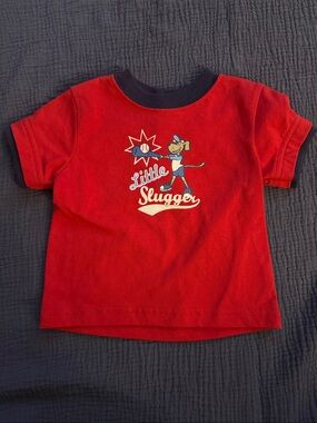 Kidgets Red 'Little Slugger' Short-Sleeve Tee with Navy Trim